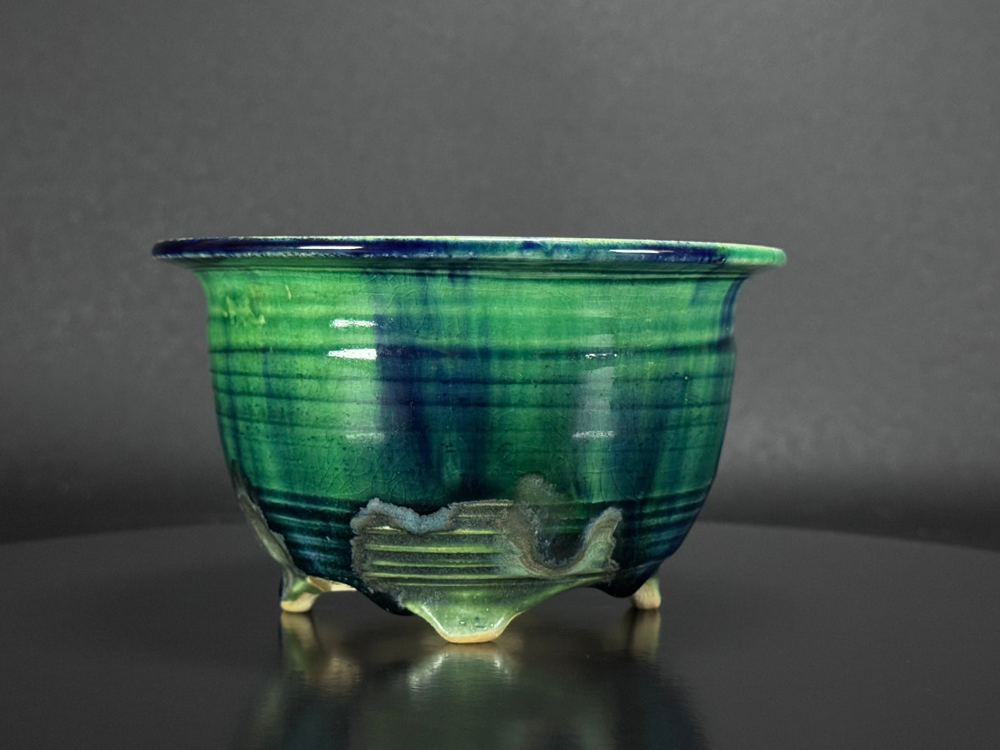 BUSHUAN 不識庵 – Fukuda Shigeru 福田茂 – Tokoname 常滑市 – 15.4cm Round 丸鉢 – Green &amp; Blue Glazed 緑青釉