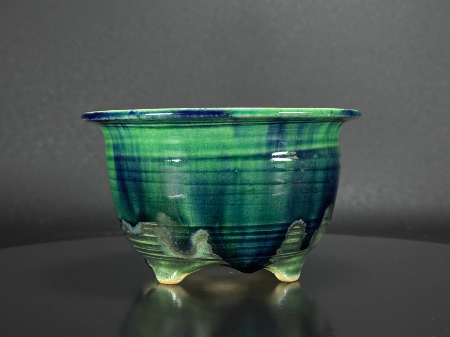 BUSHUAN 不識庵 – Fukuda Shigeru 福田茂 – Tokoname 常滑市 – 15.4cm Round 丸鉢 – Green &amp; Blue Glazed 緑青釉