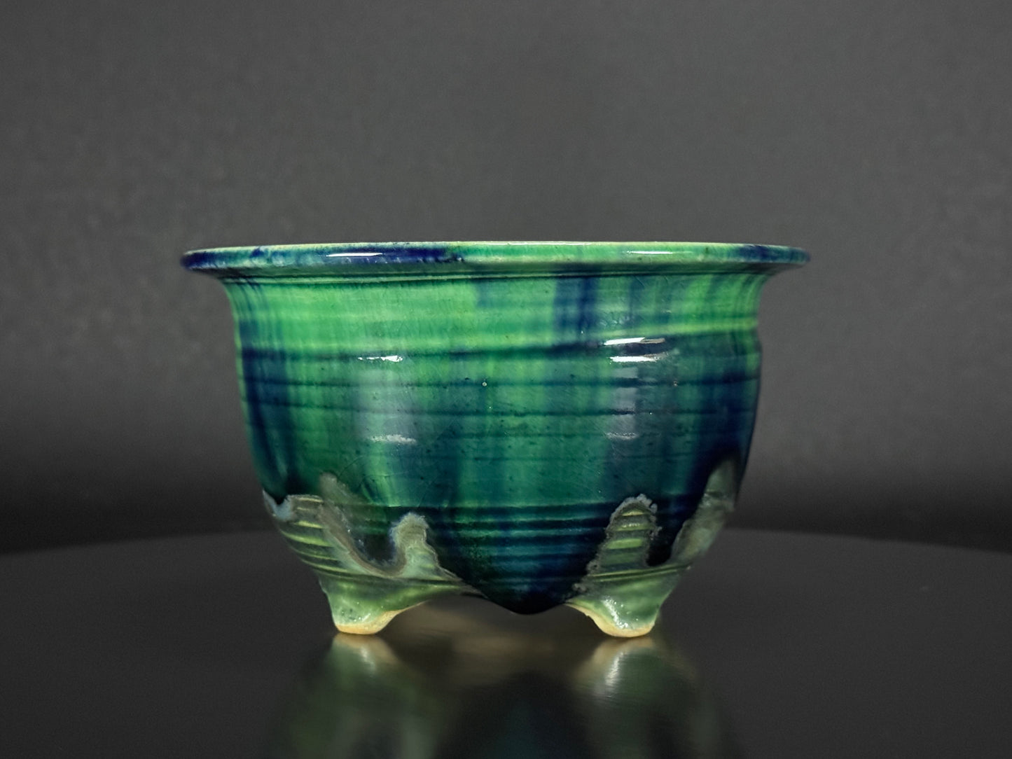 BUSHUAN 不識庵 – Fukuda Shigeru 福田茂 – Tokoname 常滑市 – 15.4cm Round 丸鉢 – Green &amp; Blue Glazed 緑青釉