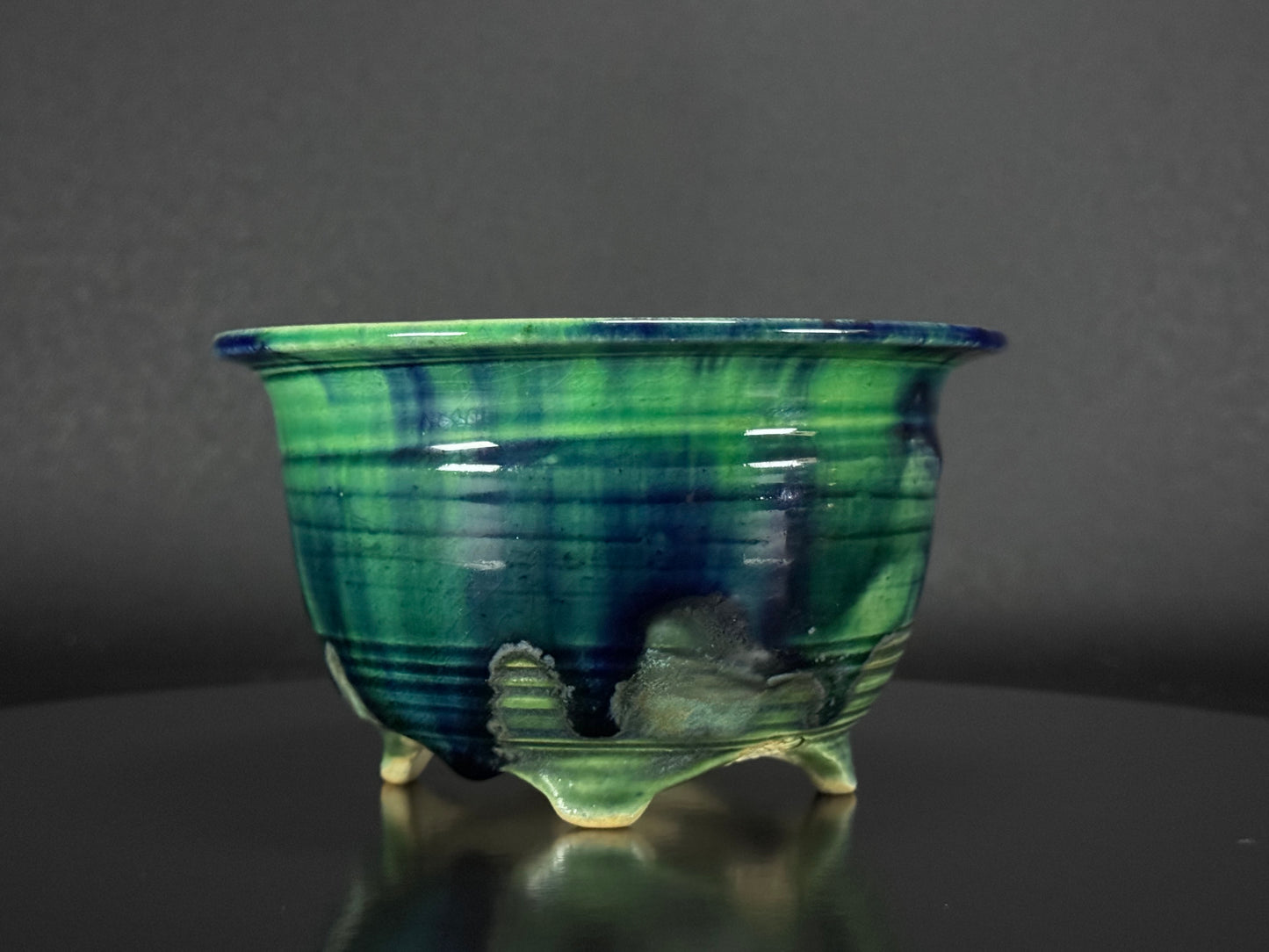 BUSHUAN 不識庵 – Fukuda Shigeru 福田茂 – Tokoname 常滑市 – 15.4cm Round 丸鉢 – Green &amp; Blue Glazed 緑青釉