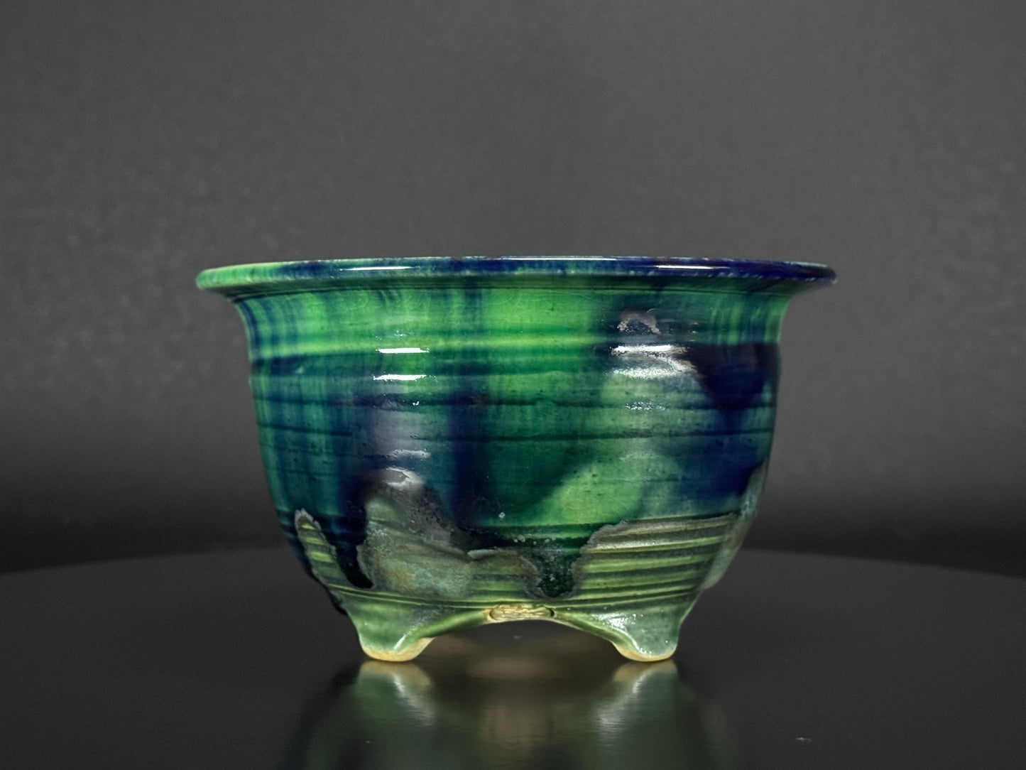 BUSHUAN 不識庵 – Fukuda Shigeru 福田茂 – Tokoname 常滑市 – 15.4cm Round 丸鉢 – Green &amp; Blue Glazed 緑青釉