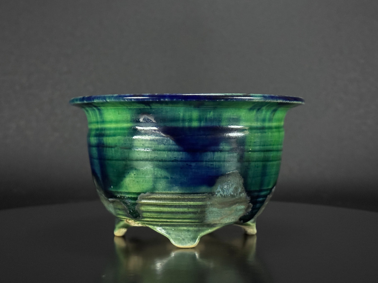BUSHUAN 不識庵 – Fukuda Shigeru 福田茂 – Tokoname 常滑市 – 15.4cm Round 丸鉢 – Green &amp; Blue Glazed 緑青釉
