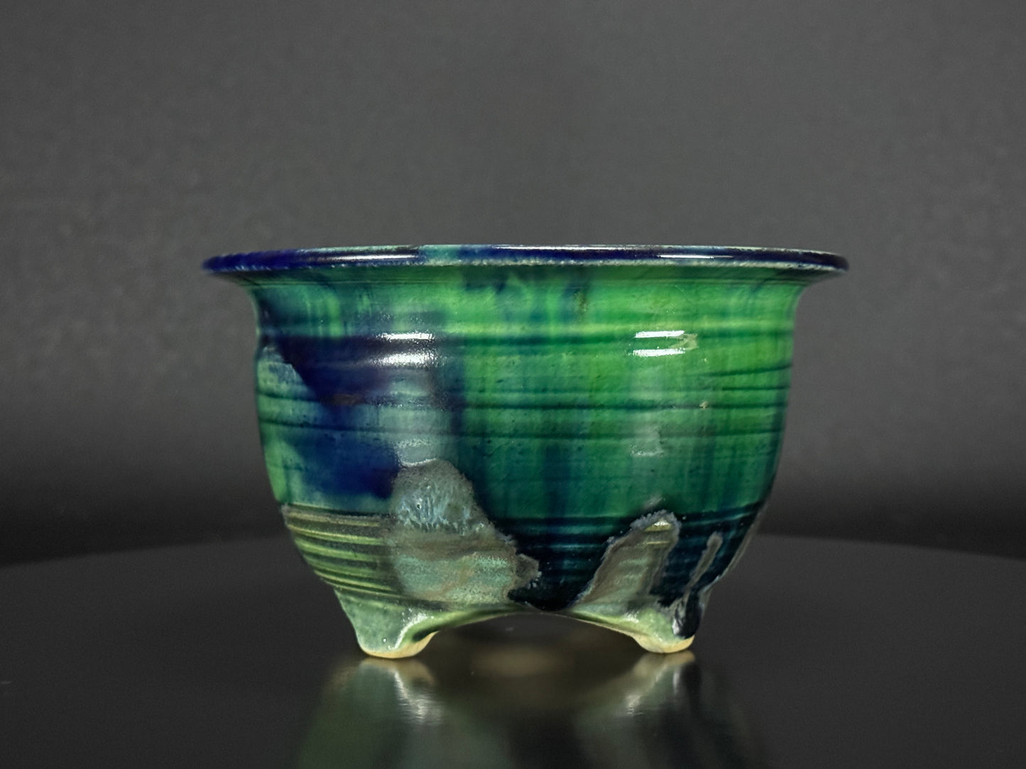 BUSHUAN 不識庵 – Fukuda Shigeru 福田茂 – Tokoname 常滑市 – 15.4cm Round 丸鉢 – Green &amp; Blue Glazed 緑青釉