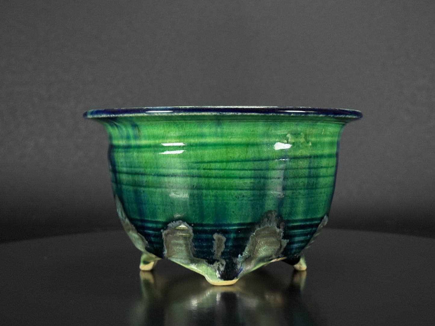 BUSHUAN 不識庵 – Fukuda Shigeru 福田茂 – Tokoname 常滑市 – 15.4cm Round 丸鉢 – Green &amp; Blue Glazed 緑青釉