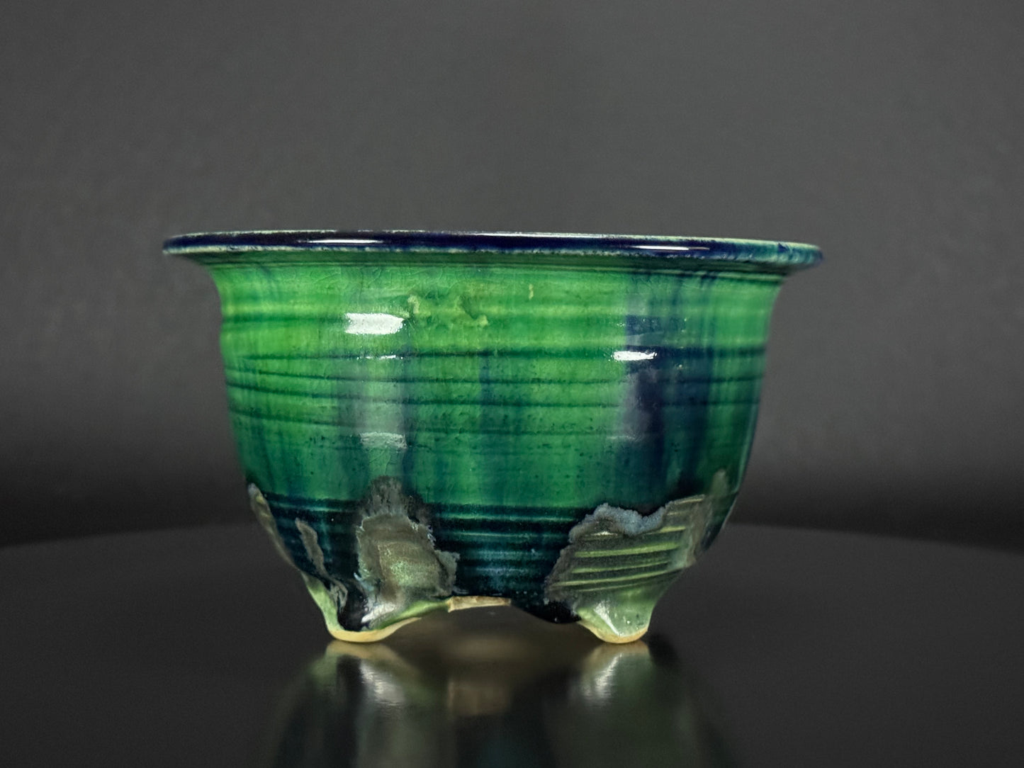 BUSHUAN 不識庵 – Fukuda Shigeru 福田茂 – Tokoname 常滑市 – 15.4cm Round 丸鉢 – Green &amp; Blue Glazed 緑青釉
