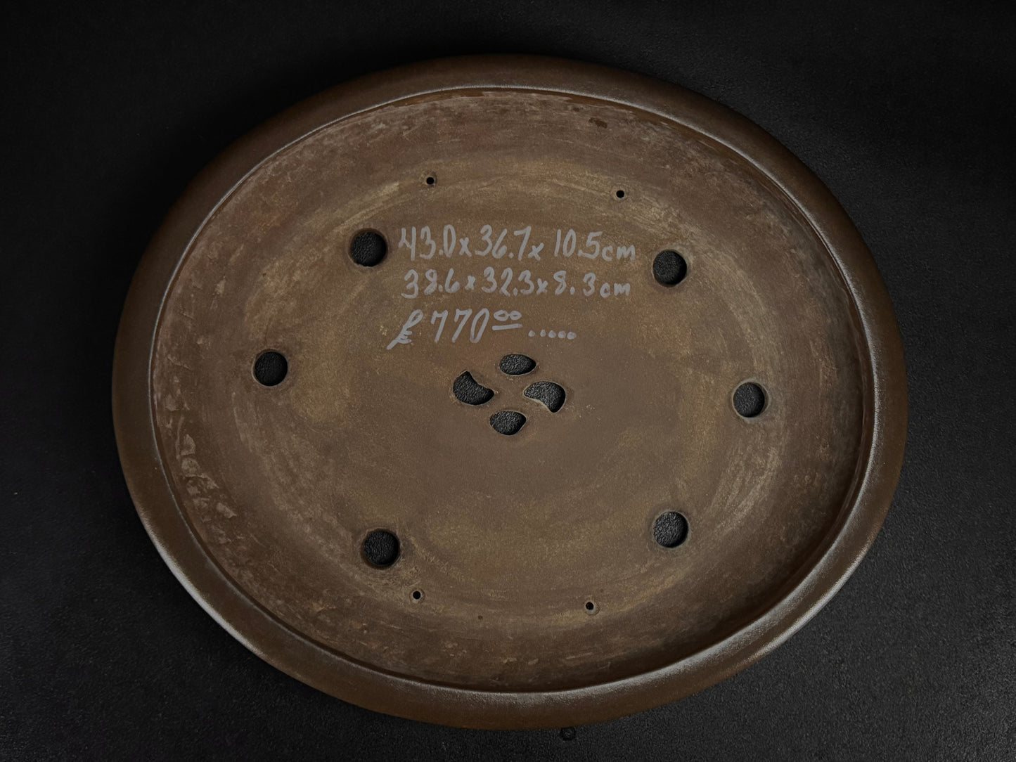 NAKANO GYOZAN 中野 行山 "Hand signed 爪描き" - 常滑 - 43.0cm Oval Unglazed Bonsai Pot 楕円鉢 無釉