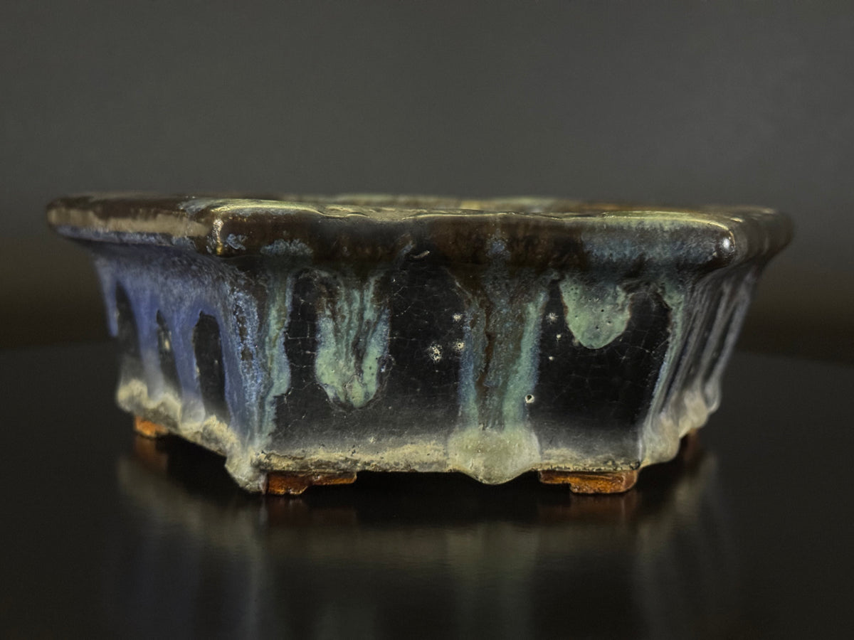 BUSHUAN FUKISHIGE 福田茂 – Tokoname 常滑市 – 19.3cm Hexagonal 六角鉢 – Glazed 施釉