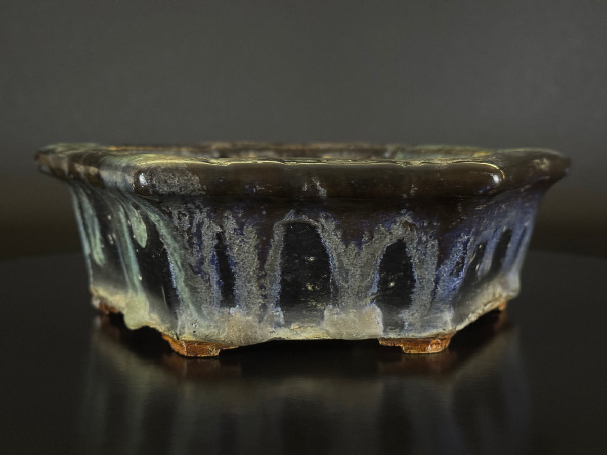 BUSHUAN FUKISHIGE 福田茂 – Tokoname 常滑市 – 19.3cm Hexagonal 六角鉢 – Glazed 施釉