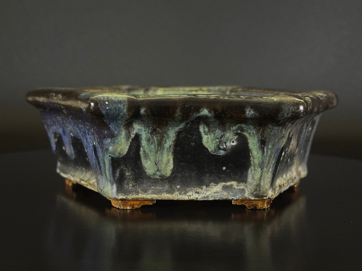 BUSHUAN FUKISHIGE 福田茂 – Tokoname 常滑市 – 19.3cm Hexagonal 六角鉢 – Glazed 施釉