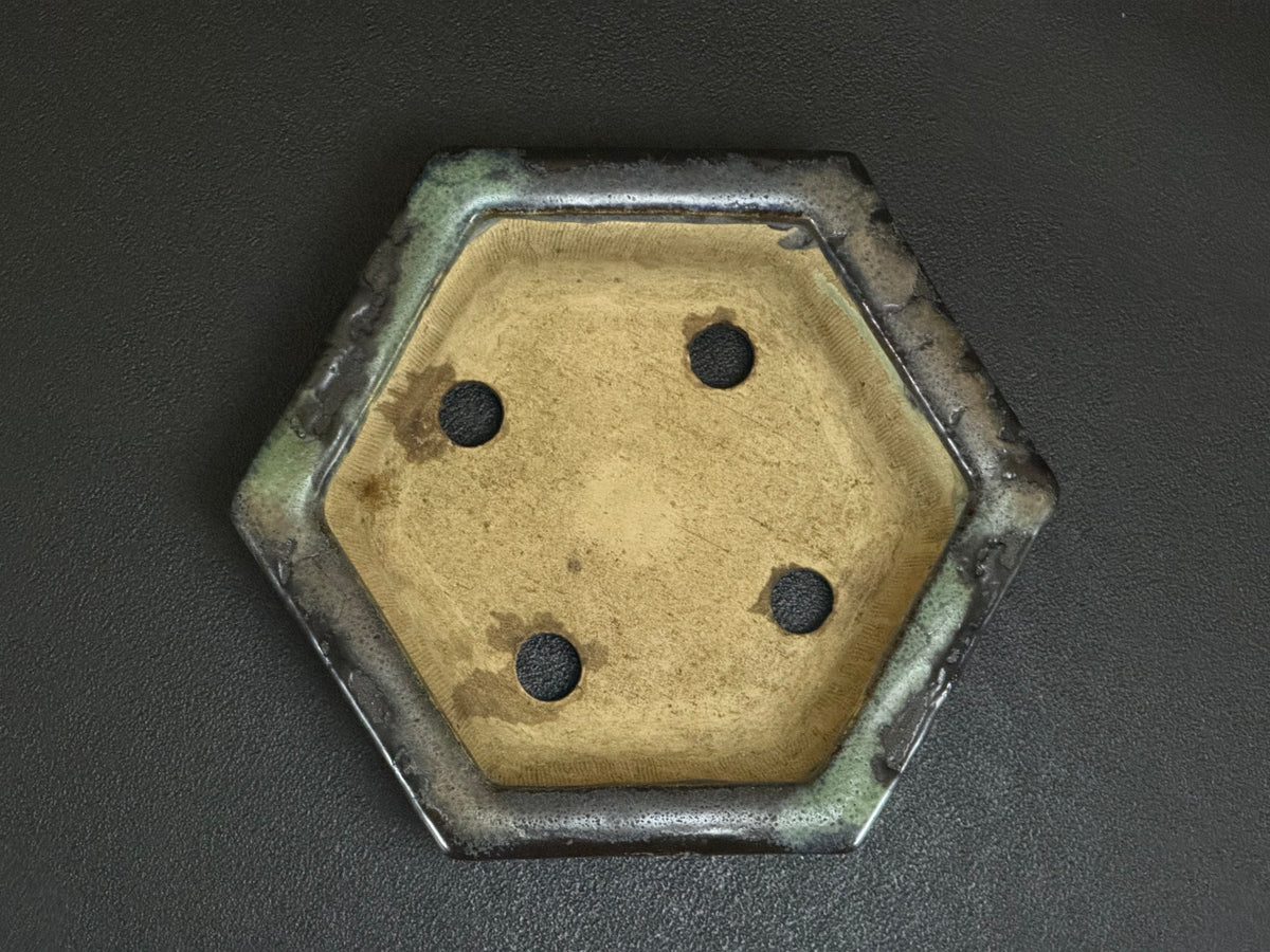 BUSHUAN FUKISHIGE 福田茂 – Tokoname 常滑市 – 19.3cm Hexagonal 六角鉢 – Glazed 施釉