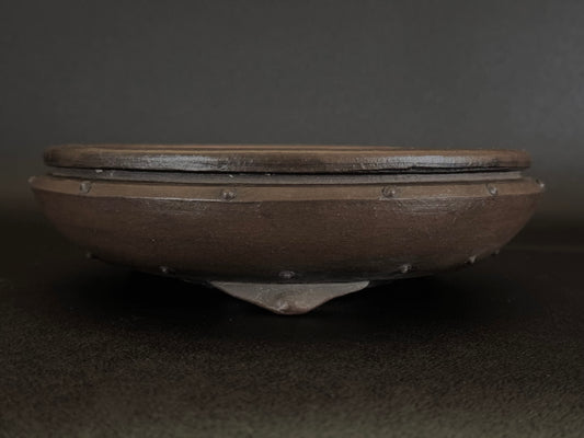 SHOZAN 松山 – Watanabe Shozo 渡辺正三 - 常滑 - 25.0cm Round Bag-Style Drum (袋形・太鼓形丸鉢) Unglazed (無釉) Retake photos they are too dark