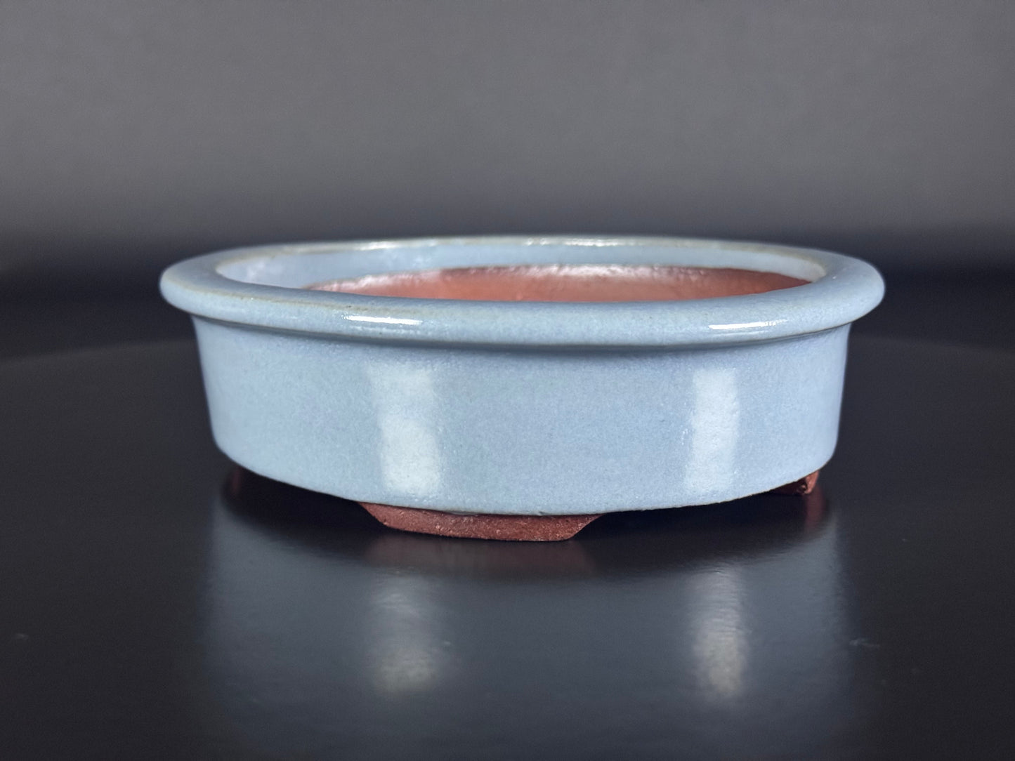 EIMEI 英明 (Hideaki Shimizu 清水秀明) - 常滑- 14.8cm Oval, Sky-Blue / Lapis-Tone Glazed Pot