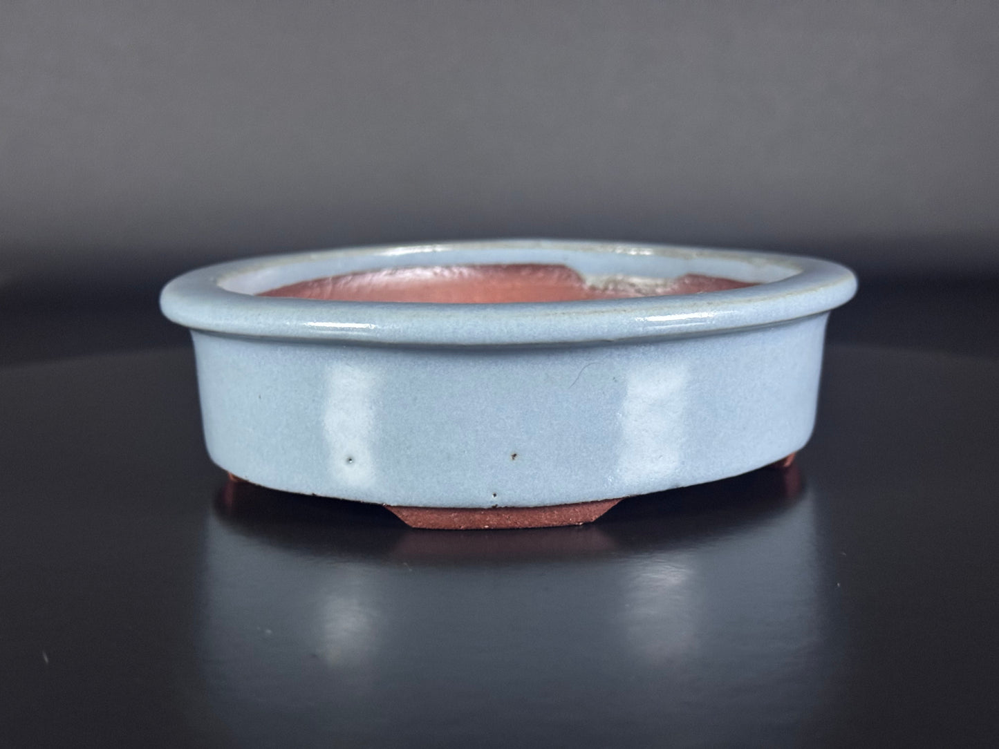 EIMEI 英明 (Hideaki Shimizu 清水秀明) - 常滑- 14.8cm Oval, Sky-Blue / Lapis-Tone Glazed Pot