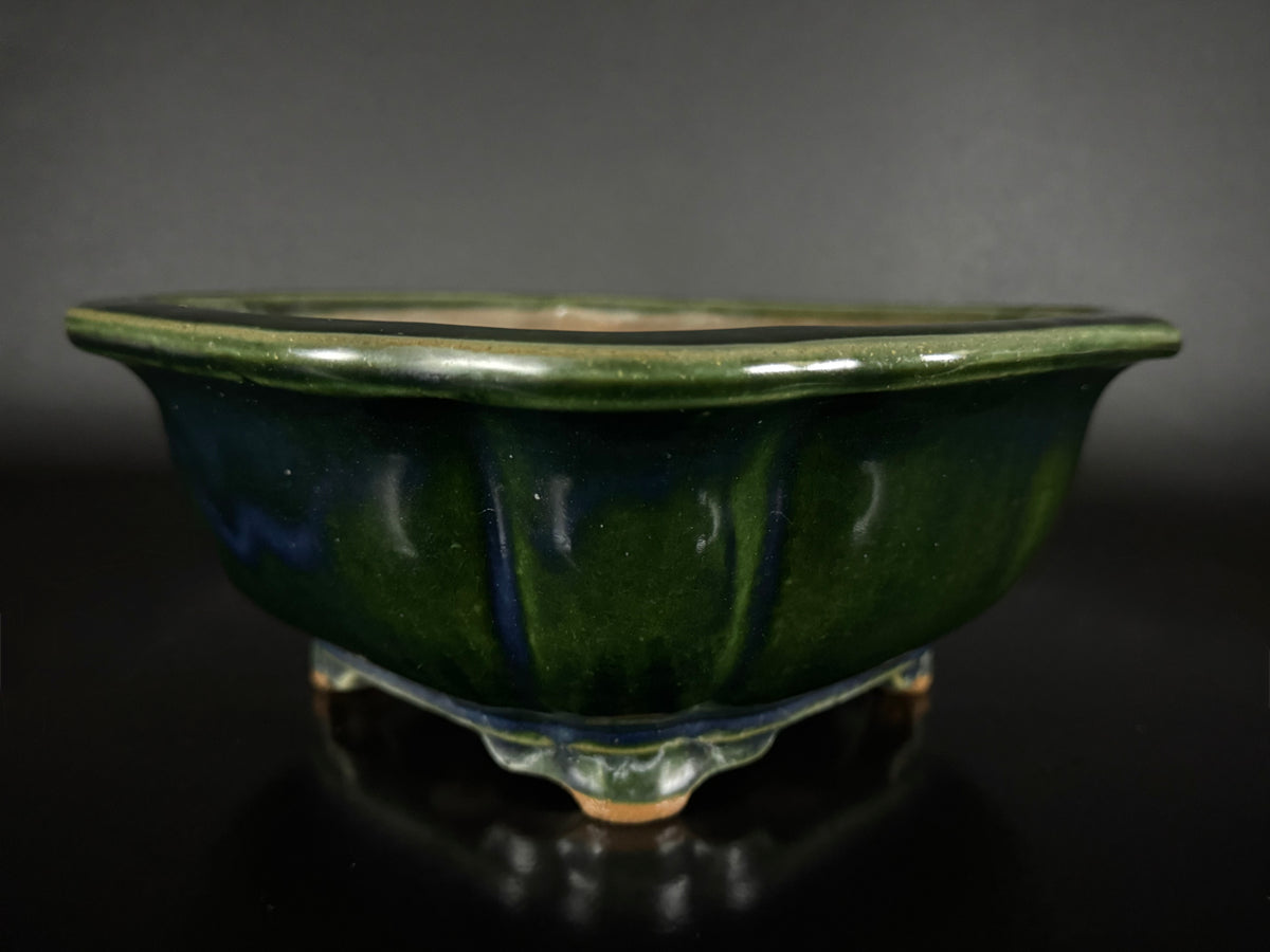 NAKANO GYOZAN 中野 行山 "Seal Only 印のみ" - 常滑 - 24.8cm Not for Sale Mokko / Quatrefoil 木瓜形 –  Green Glazed 緑釉