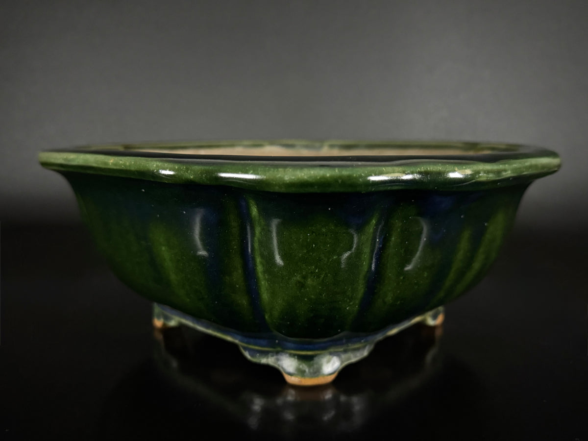 NAKANO GYOZAN 中野 行山 "Seal Only 印のみ" - 常滑 - 24.8cm Not for Sale Mokko / Quatrefoil 木瓜形 –  Green Glazed 緑釉