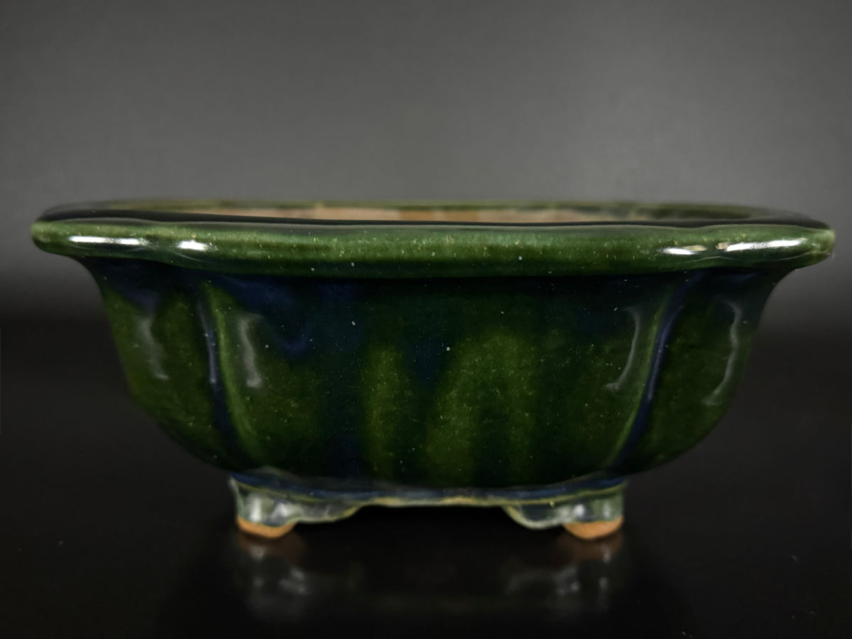 NAKANO GYOZAN 中野 行山 "Seal Only 印のみ" - 常滑 - 24.8cm Not for Sale Mokko / Quatrefoil 木瓜形 –  Green Glazed 緑釉
