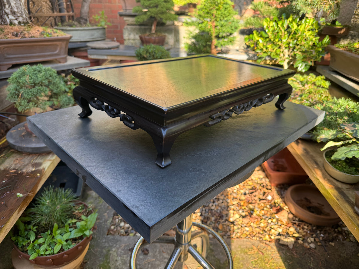 0 Japanese Bonsai Display Stand 小品盆栽飾台 – Rectangular Kadai 花台 – Pierced Openwork Carving 透かし彫り – 48.0cm