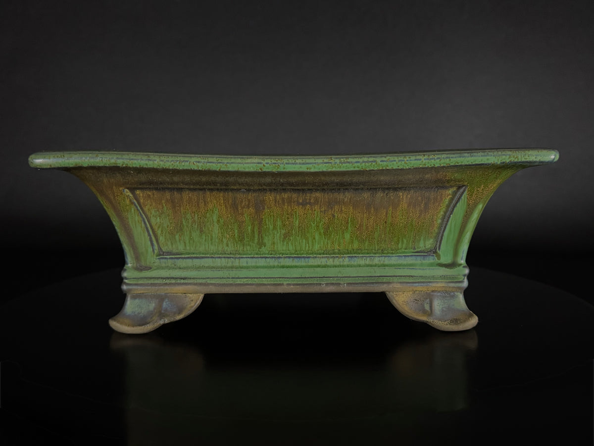 Yohen 窯変 – 常滑市 – 25.3cm Rectangular 長方形 – Green Yohen Glazed 緑釉・窯変釉