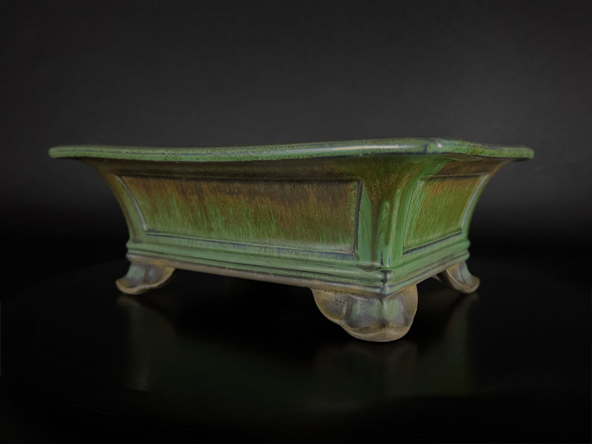 Yohen 窯変 – 常滑市 – 25.3cm Rectangular 長方形 – Green Yohen Glazed 緑釉・窯変釉