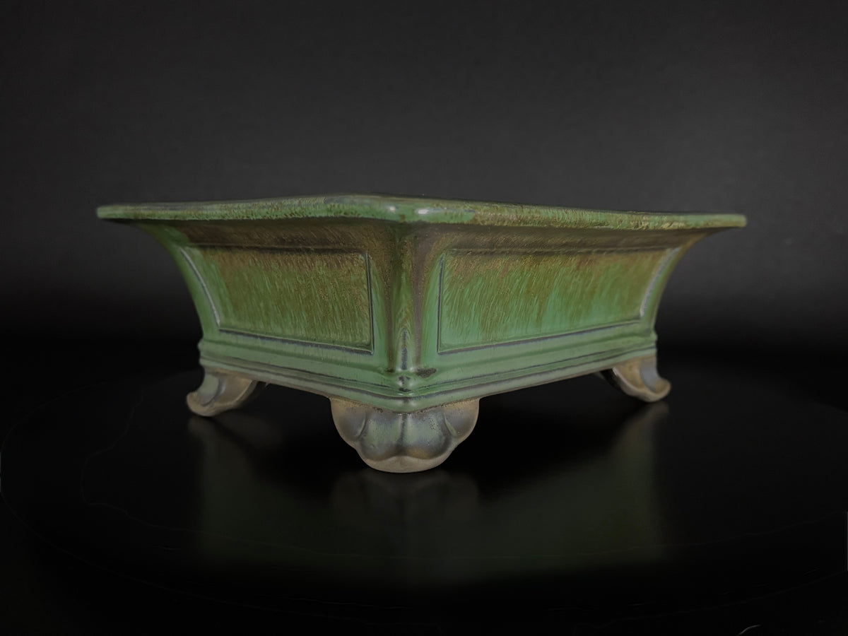 Yohen 窯変 – 常滑市 – 25.3cm Rectangular 長方形 – Green Yohen Glazed 緑釉・窯変釉