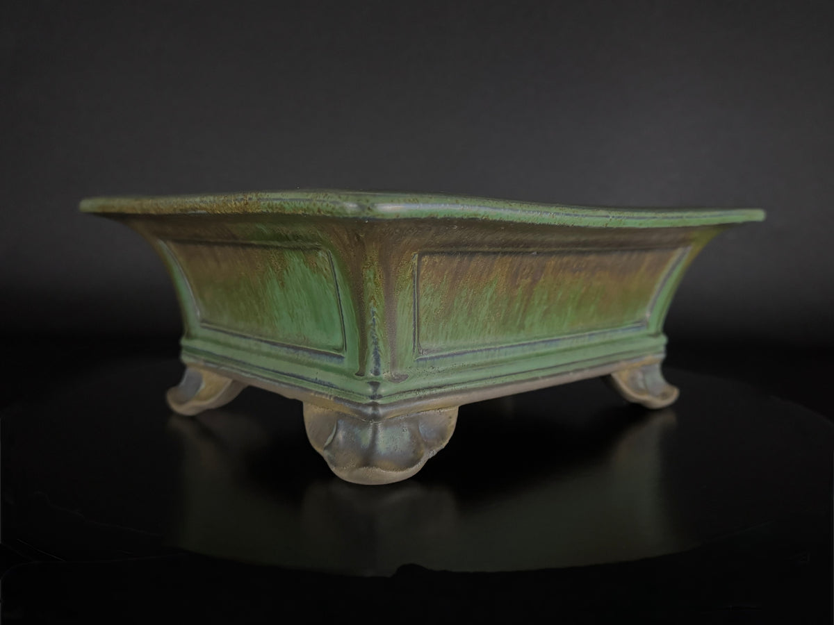 Yohen 窯変 – 常滑市 – 25.3cm Rectangular 長方形 – Green Yohen Glazed 緑釉・窯変釉