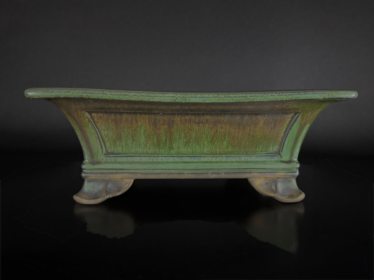Yohen 窯変 – 常滑市 – 25.3cm Rectangular 長方形 – Green Yohen Glazed 緑釉・窯変釉