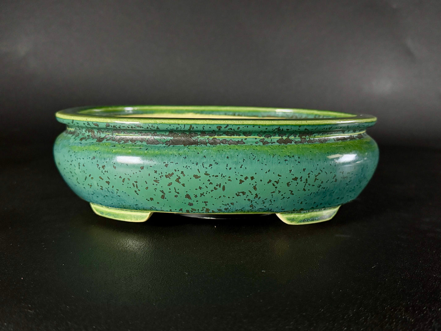 AIBA KOYO – Mr. AIBA Kouichirou（相場 恒一郎）– 常滑 – 25.8cm Oval Bag-Style Glazed Bonsai Pot（楕円袋式鉢・施釉）