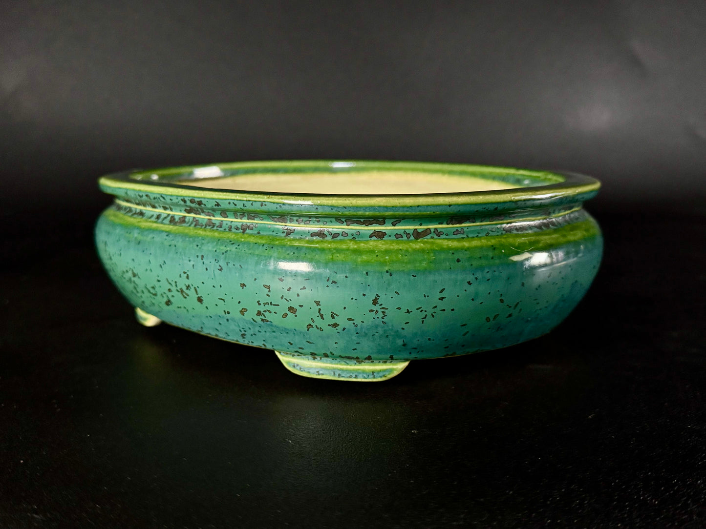AIBA KOYO – Mr. AIBA Kouichirou（相場 恒一郎）– 常滑 – 25.8cm Oval Bag-Style Glazed Bonsai Pot（楕円袋式鉢・施釉）