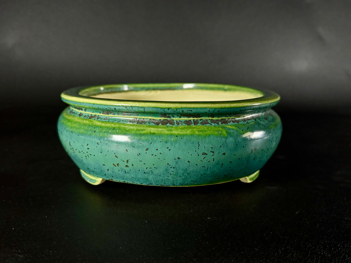 AIBA KOYO – Mr. AIBA Kouichirou（相場 恒一郎）– 常滑 – 25.8cm Oval Bag-Style Glazed Bonsai Pot（楕円袋式鉢・施釉）