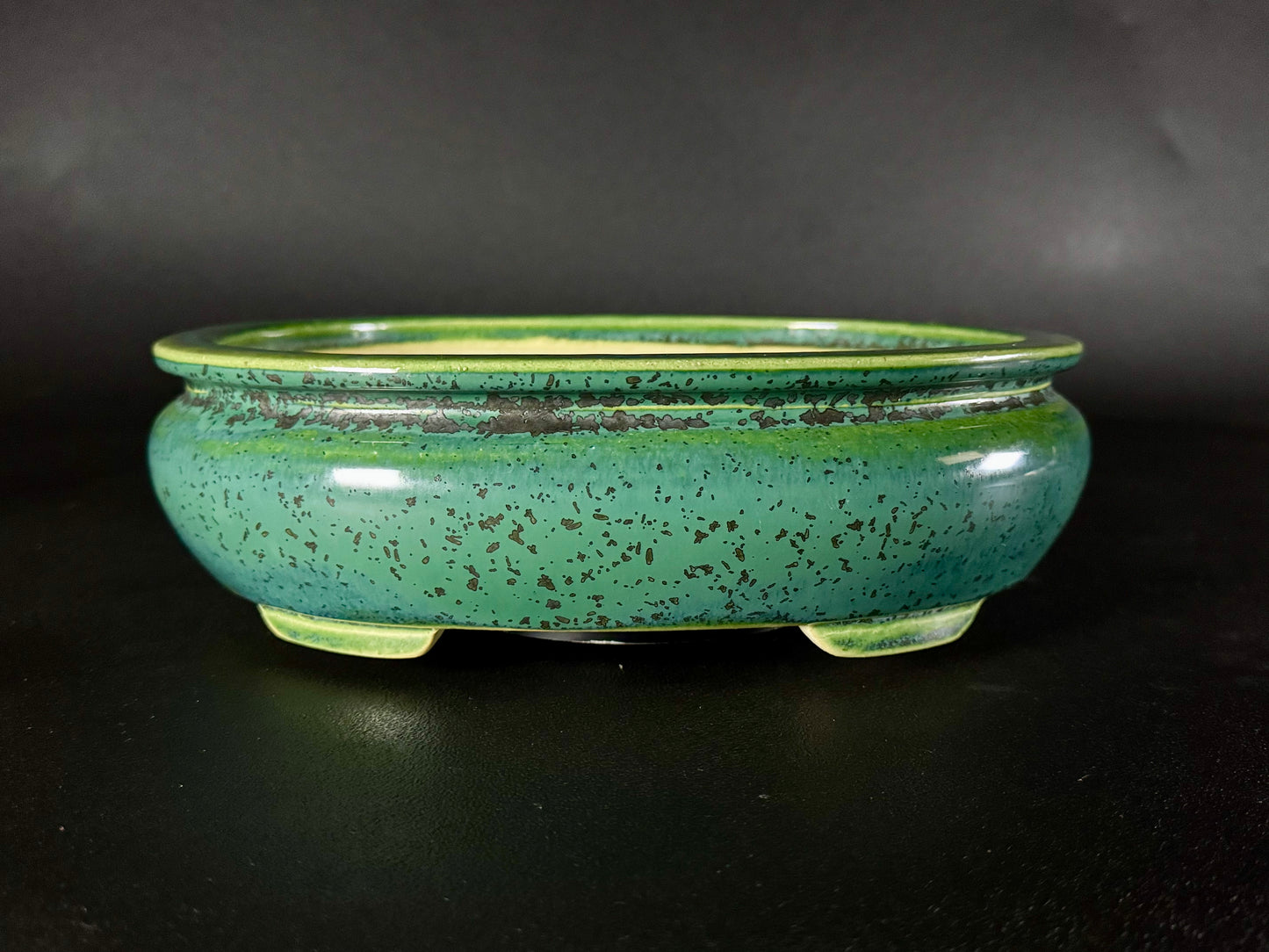 AIBA KOYO – Mr. AIBA Kouichirou（相場 恒一郎）– 常滑 – 25.8cm Oval Bag-Style Glazed Bonsai Pot（楕円袋式鉢・施釉）