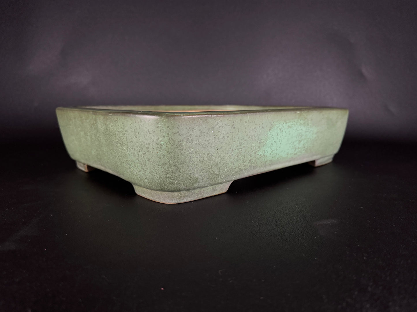 Yamafusa’s Wife (Hōshū Otorifune 宝舟) – 常滑 – 40.9cm Rectangular Green-Glazed Bonsai Pot