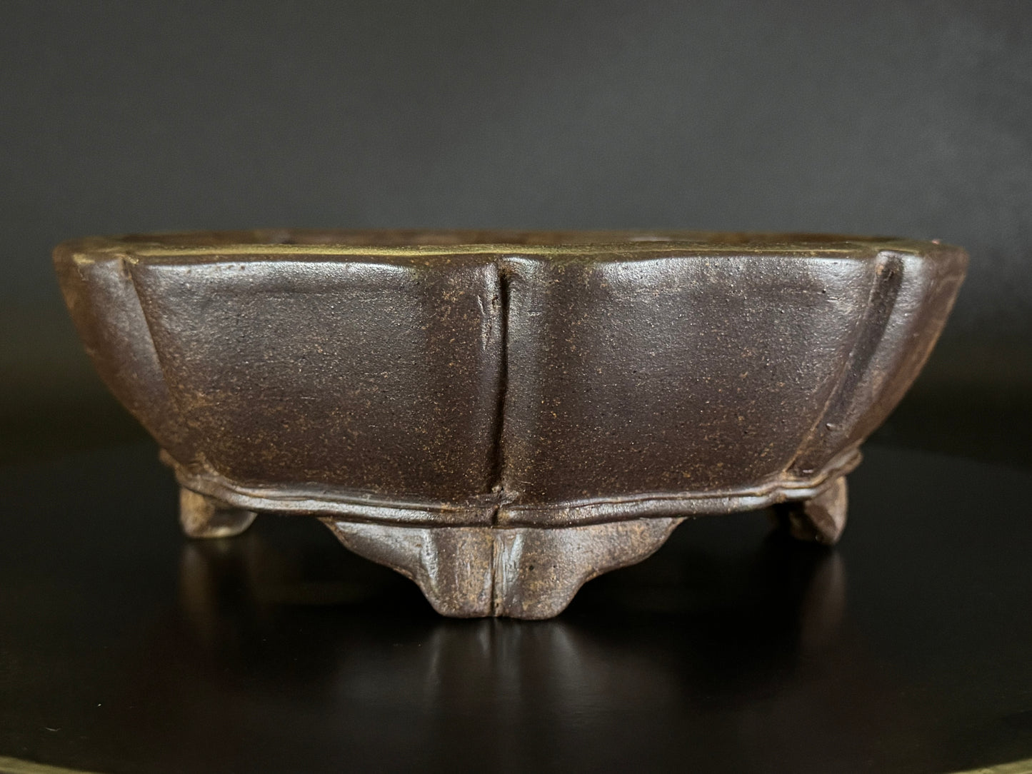 GYOZAN 1St Gen (Nakano Yukizyou “中野行常”)" 印のみ" - 常滑 - 22.7cm Mokko-shape Unglazed Bonsai Pot (木瓜形 無釉)