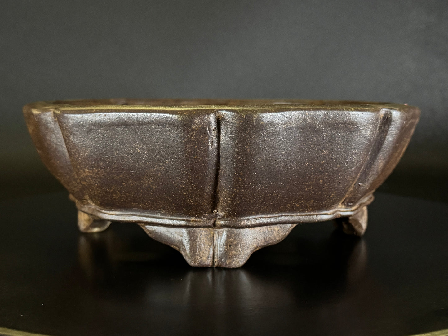 GYOZAN 1St Gen (Nakano Yukizyou “中野行常”)" 印のみ" - 常滑 - 22.7cm Mokko-shape Unglazed Bonsai Pot (木瓜形 無釉)
