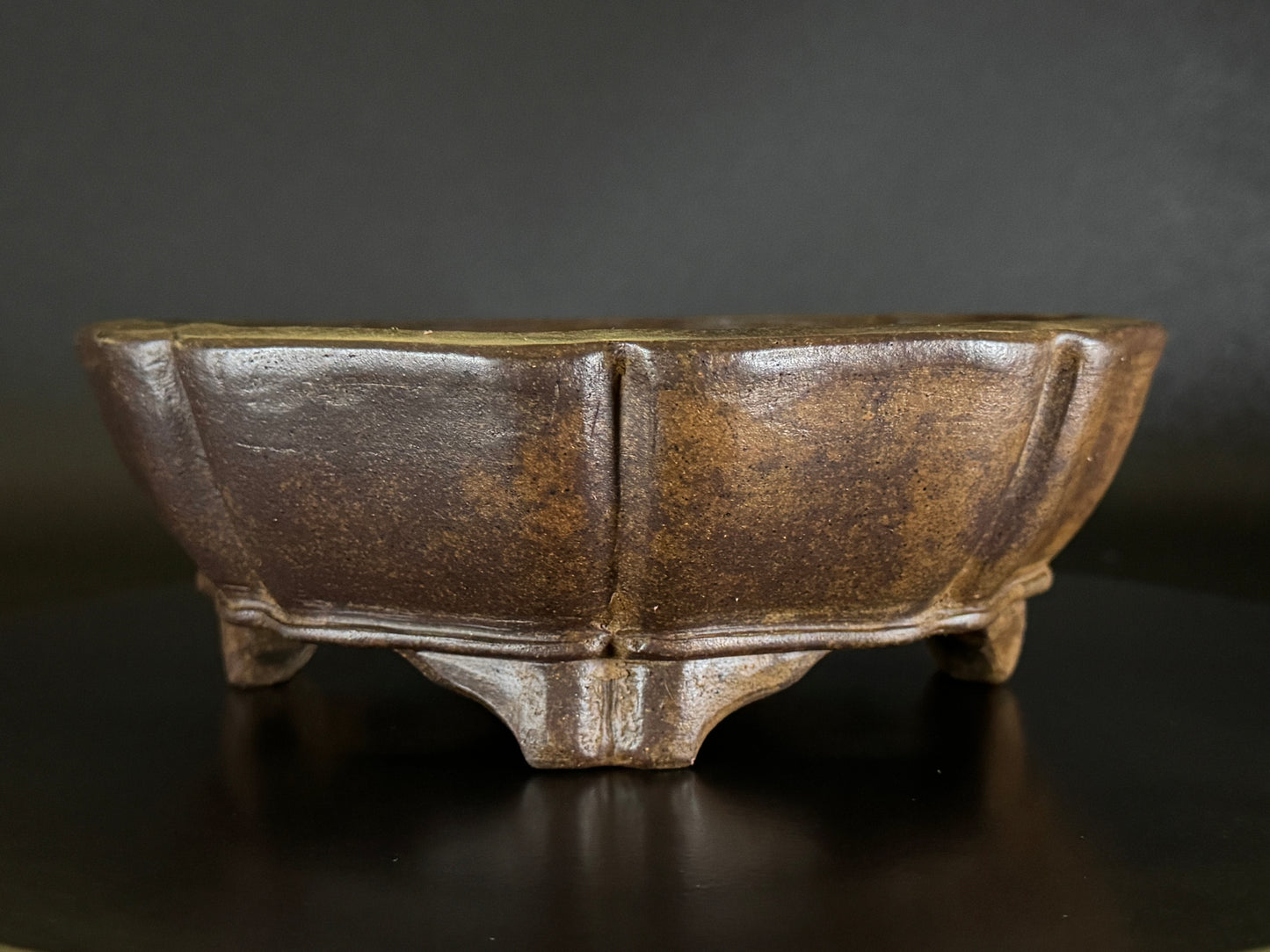 GYOZAN 1St Gen (Nakano Yukizyou “中野行常”)" 印のみ" - 常滑 - 22.7cm Mokko-shape Unglazed Bonsai Pot (木瓜形 無釉)