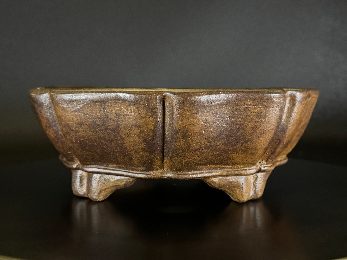 GYOZAN 1St Gen (Nakano Yukizyou “中野行常”)" 印のみ" - 常滑 - 22.7cm Mokko-shape Unglazed Bonsai Pot (木瓜形 無釉)