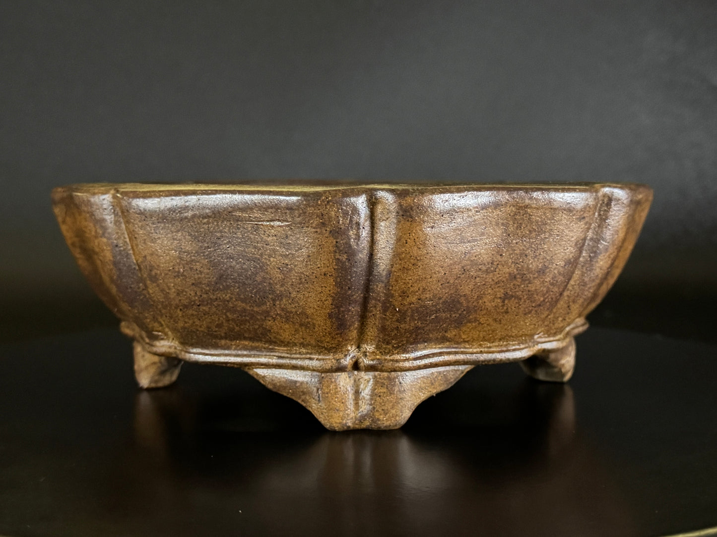 GYOZAN 1St Gen (Nakano Yukizyou “中野行常”)" 印のみ" - 常滑 - 22.7cm Mokko-shape Unglazed Bonsai Pot (木瓜形 無釉)