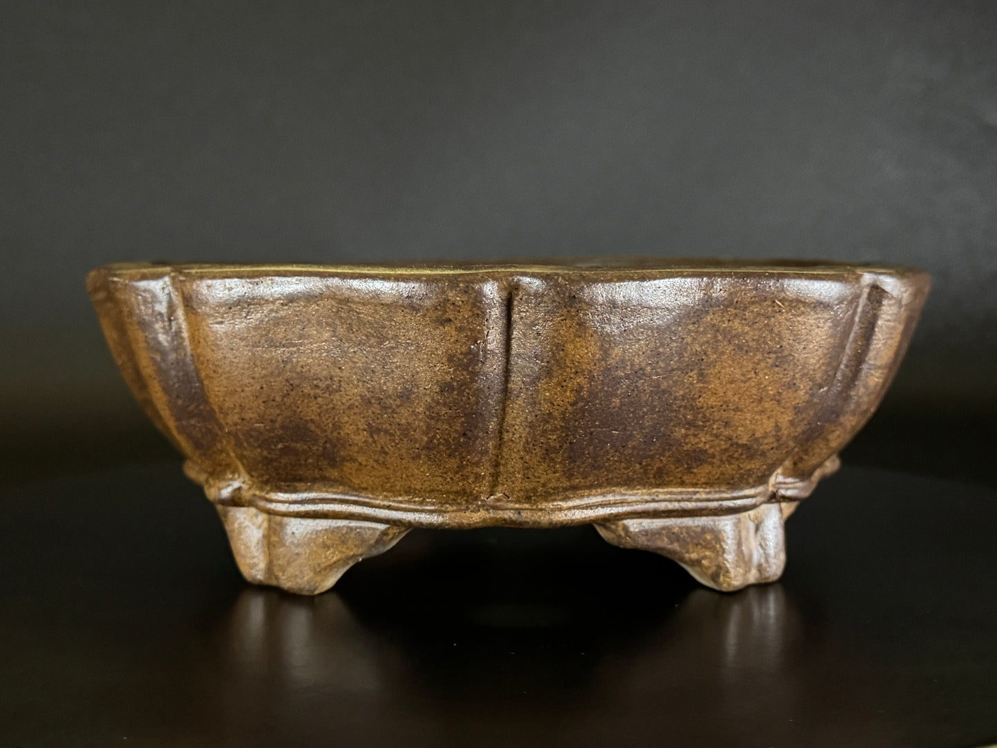 GYOZAN 1St Gen (Nakano Yukizyou “中野行常”)" 印のみ" - 常滑 - 22.7cm Mokko-shape Unglazed Bonsai Pot (木瓜形 無釉)