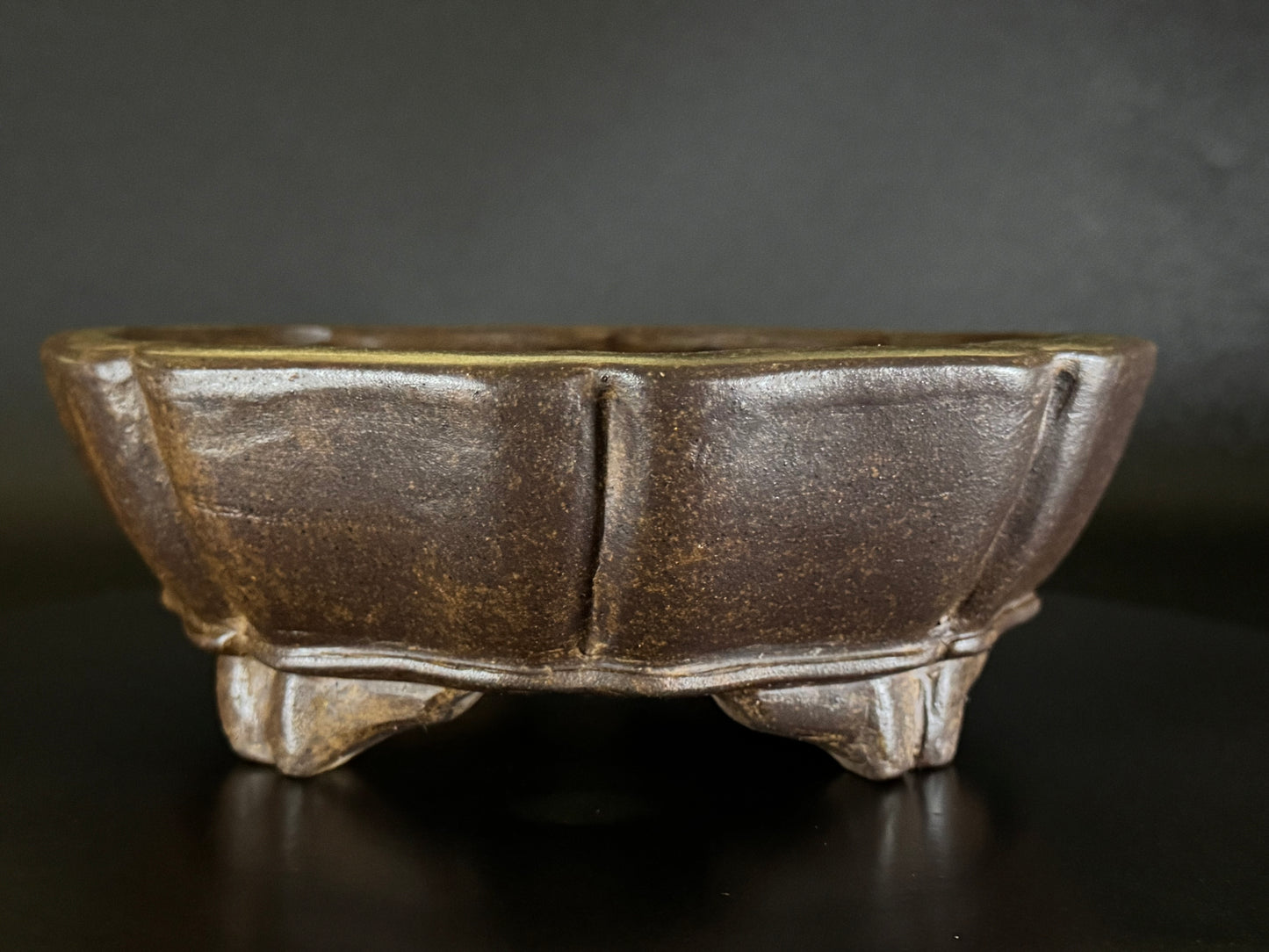 GYOZAN 1St Gen (Nakano Yukizyou “中野行常”)" 印のみ" - 常滑 - 22.7cm Mokko-shape Unglazed Bonsai Pot (木瓜形 無釉)
