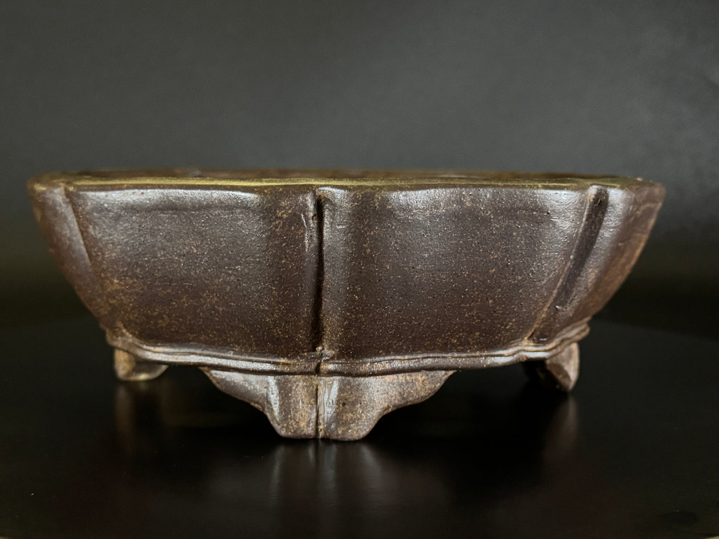 GYOZAN 1St Gen (Nakano Yukizyou “中野行常”)" 印のみ" - 常滑 - 22.7cm Mokko-shape Unglazed Bonsai Pot (木瓜形 無釉)