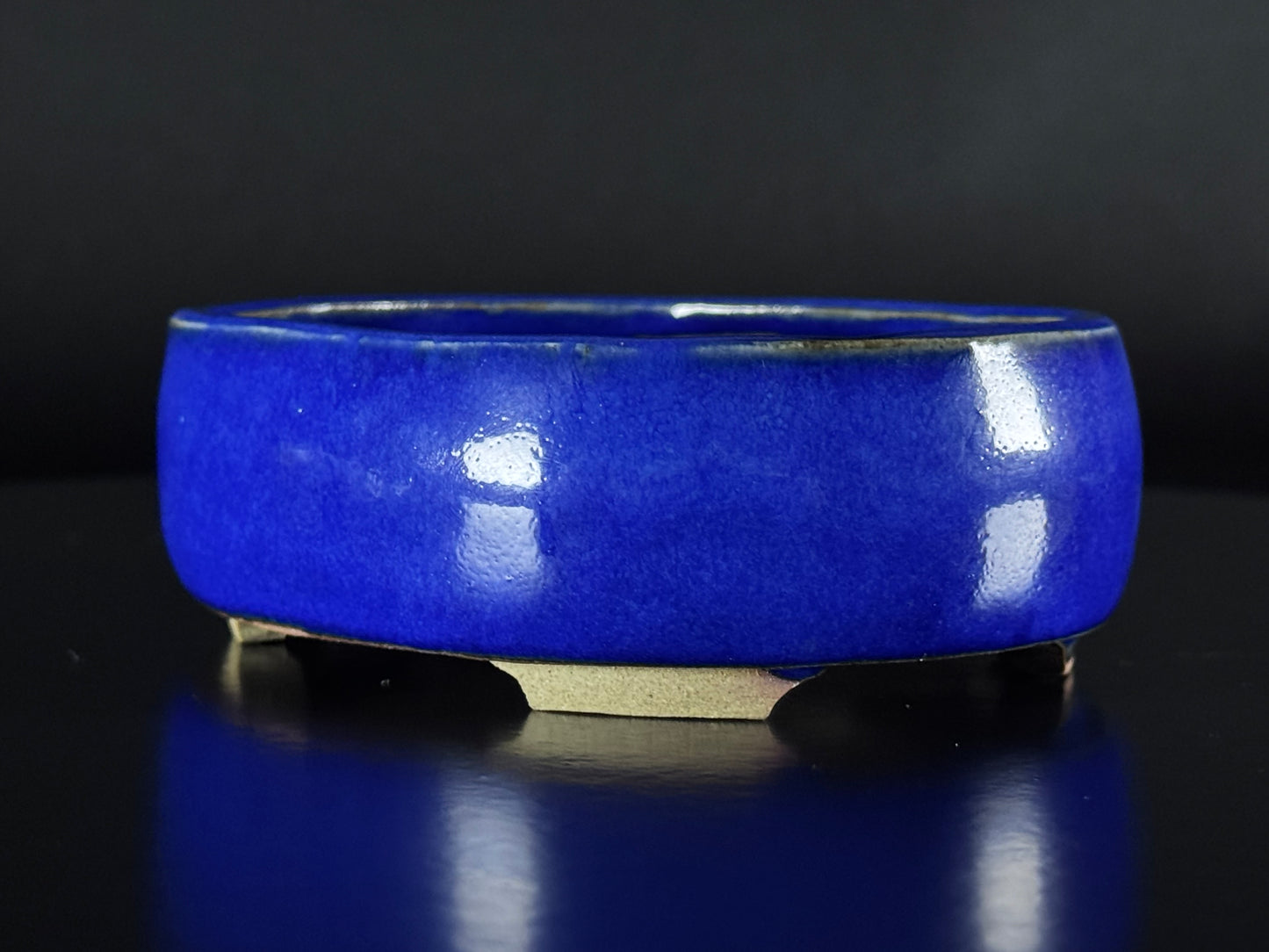 Arima Shoun 有馬祥雲 – 常滑 – 11.1cm Oval Glazed Blue Lapis Lazuli 楕円鉢 – 瑠璃釉掛