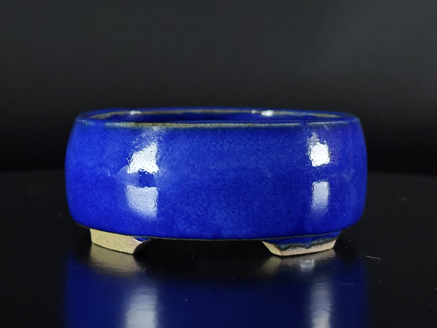 Arima Shoun 有馬祥雲 – 常滑 – 11.1cm Oval Glazed Blue Lapis Lazuli 楕円鉢 – 瑠璃釉掛
