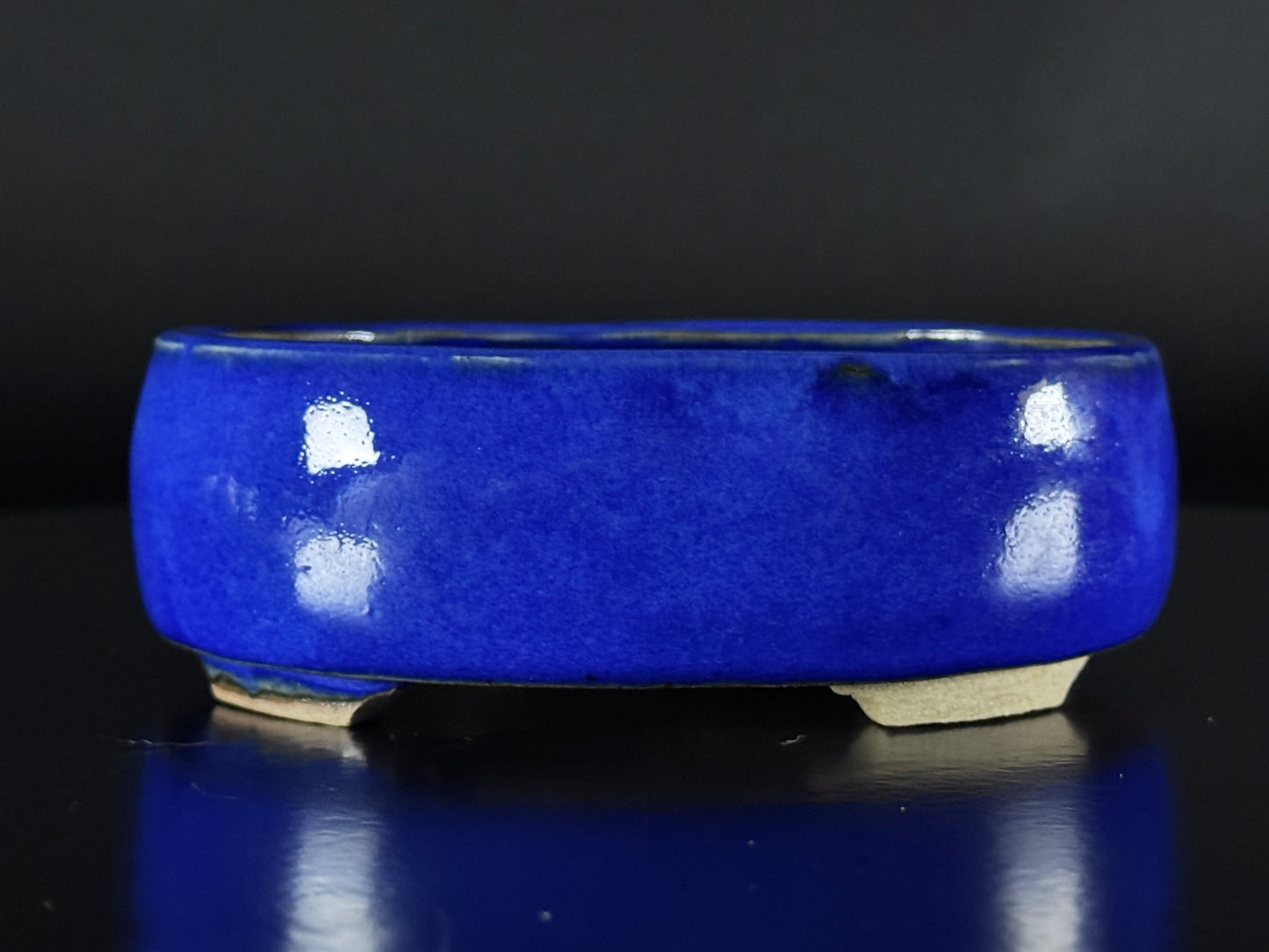 Arima Shoun 有馬祥雲 – 常滑 – 11.1cm Oval Glazed Blue Lapis Lazuli 楕円鉢 – 瑠璃釉掛