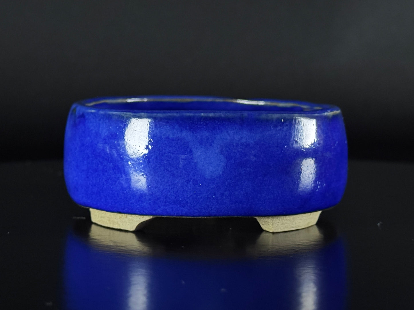 Arima Shoun 有馬祥雲 – 常滑 – 11.1cm Oval Glazed Blue Lapis Lazuli 楕円鉢 – 瑠璃釉掛