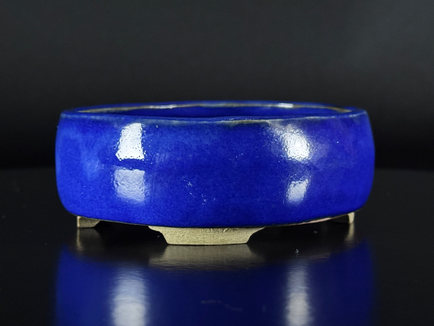 Arima Shoun 有馬祥雲 – 常滑 – 11.1cm Oval Glazed Blue Lapis Lazuli 楕円鉢 – 瑠璃釉掛