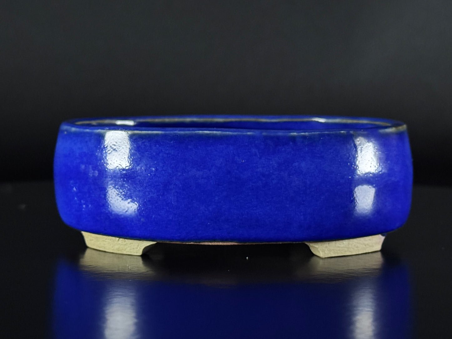 Arima Shoun 有馬祥雲 – 常滑 – 11.1cm Oval Glazed Blue Lapis Lazuli 楕円鉢 – 瑠璃釉掛